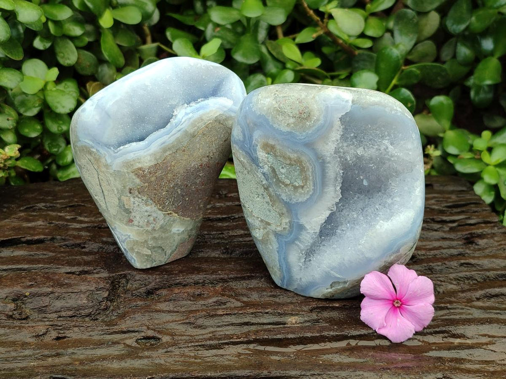 Polished Blue Lace Agate Standing Free Forms x 2 From Nsanje, Malawi