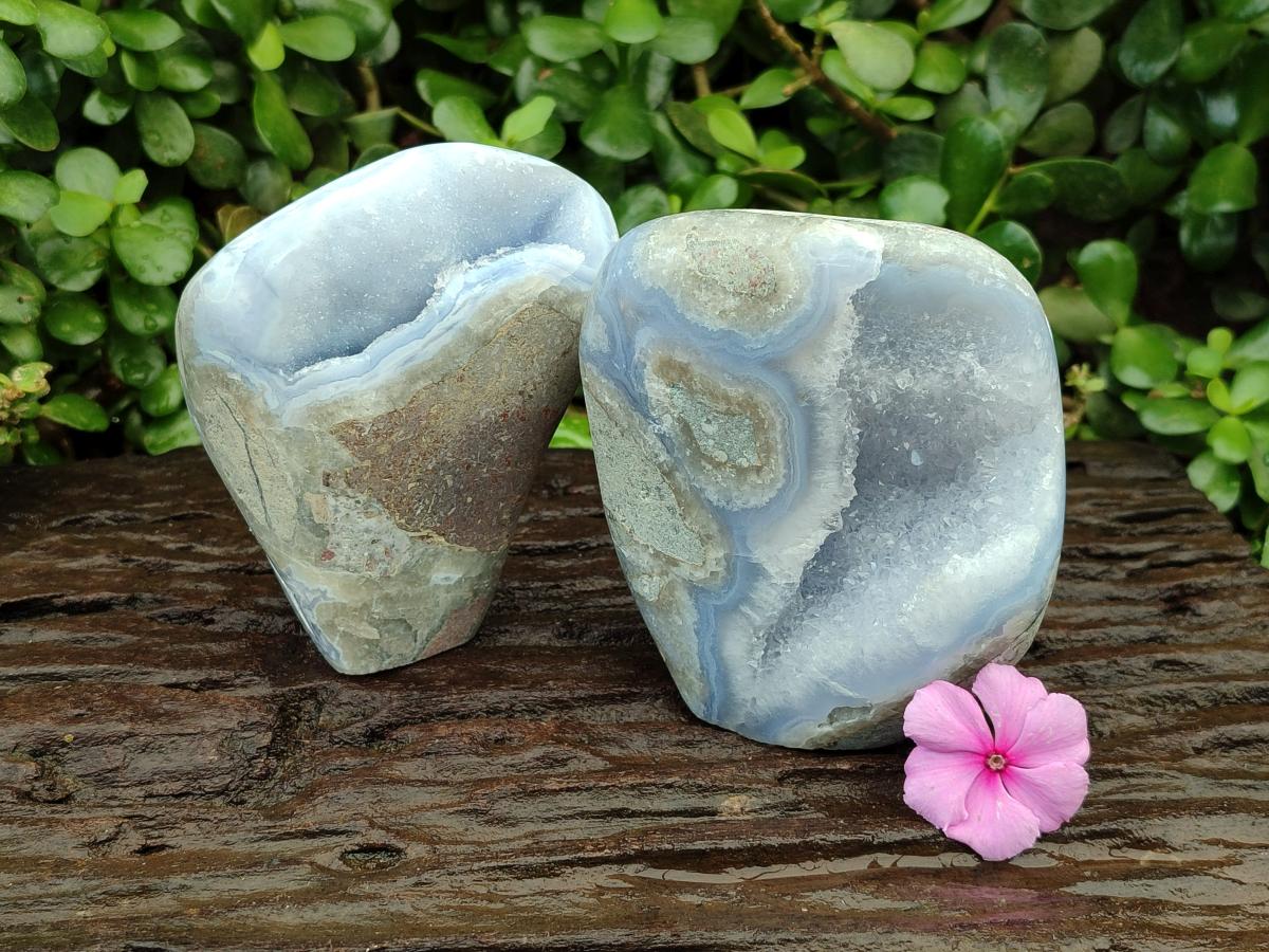 Polished Blue Lace Agate Standing Free Forms x 2 From Nsanje, Malawi