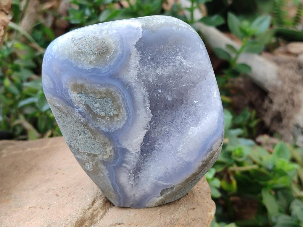 Polished Blue Lace Agate Standing Free Forms x 2 From Nsanje, Malawi
