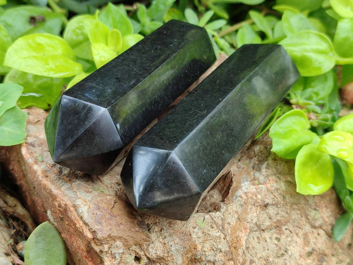 Polished Black Basalt Points x 7 From Madagascar
