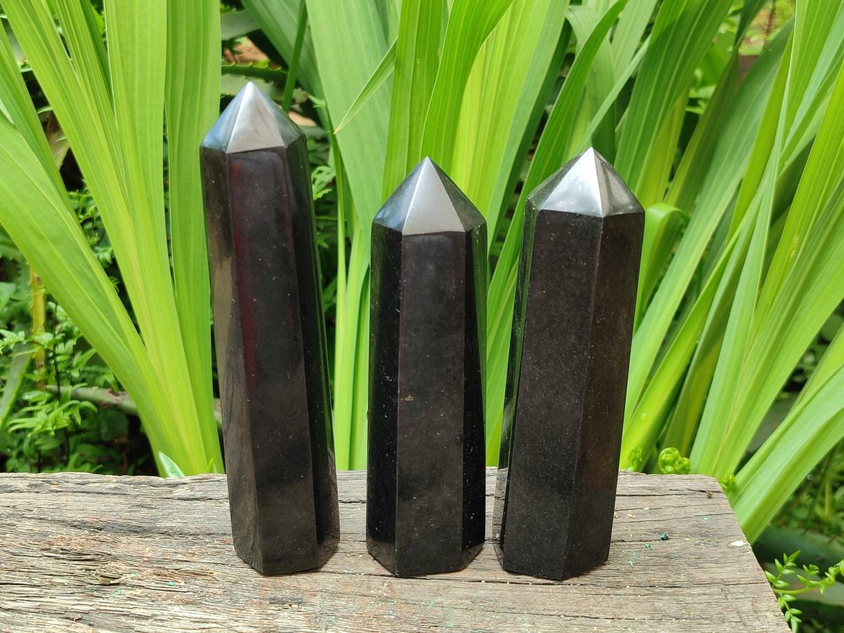 Polished Black Basalt Points x 7 From Madagascar