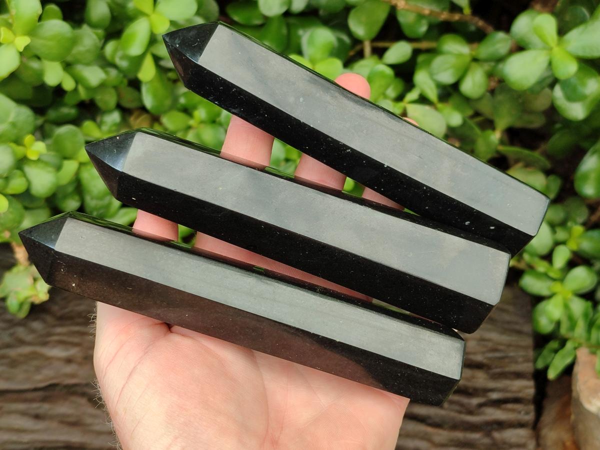 Polished Black Basalt Points x 7 From Madagascar