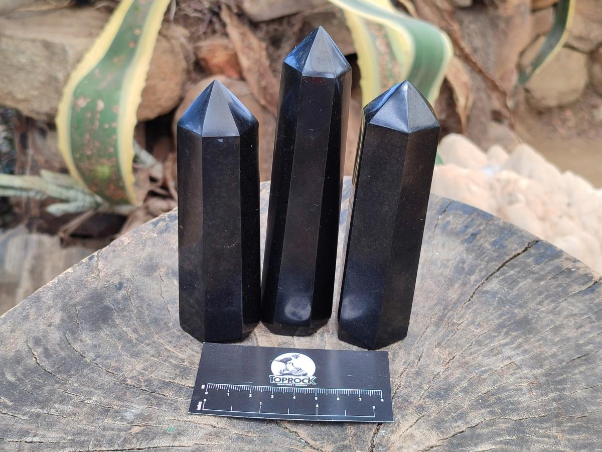 Polished Black Basalt Points x 7 From Madagascar