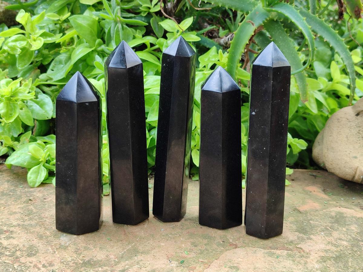 Polished Black Basalt Points x 7 From Madagascar