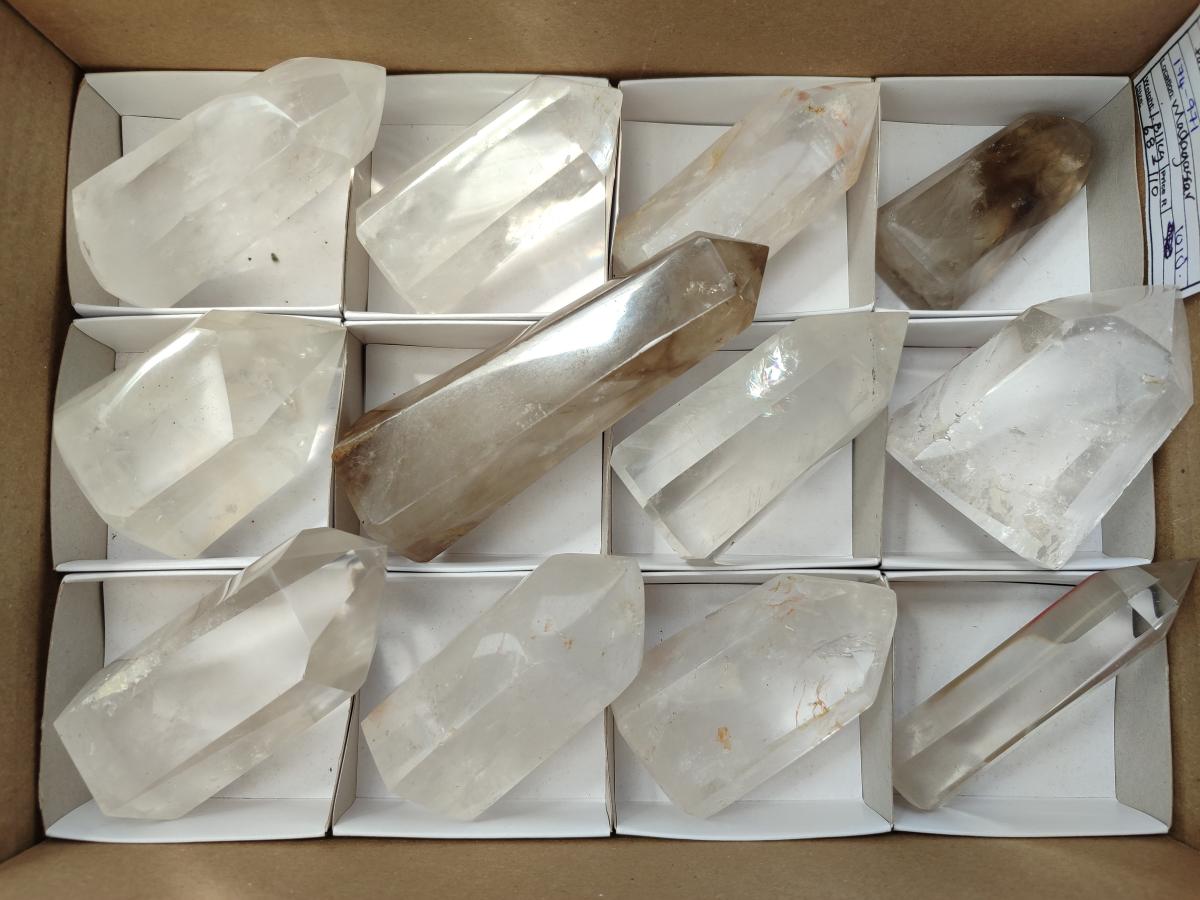 Polished Smokey and Clear Window Quartz Crystals x 12 From Madagascar