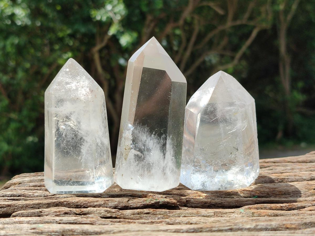 Polished Smokey and Clear Window Quartz Crystals x 12 From Madagascar