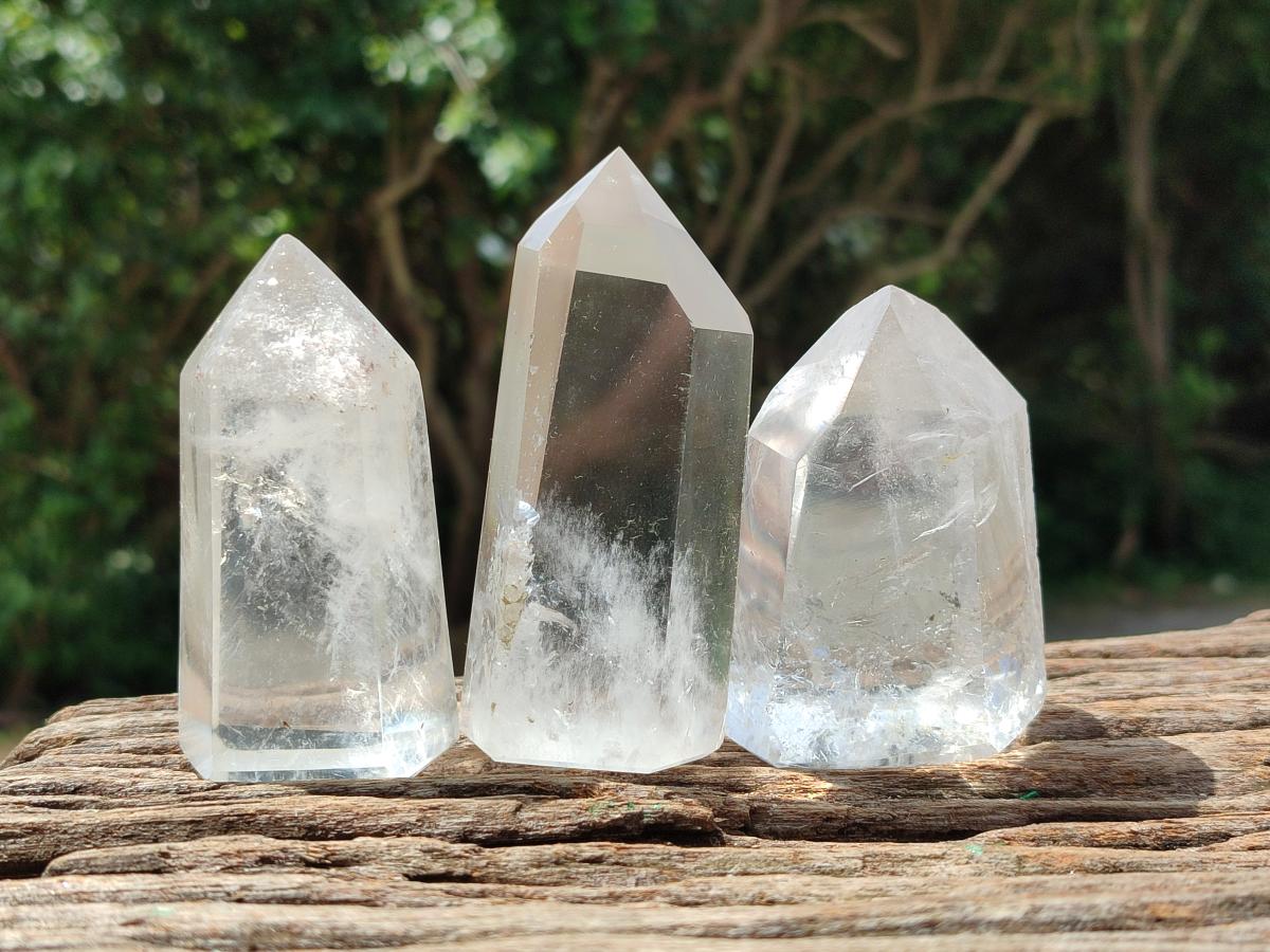 Polished Smokey and Clear Window Quartz Crystals x 12 From Madagascar