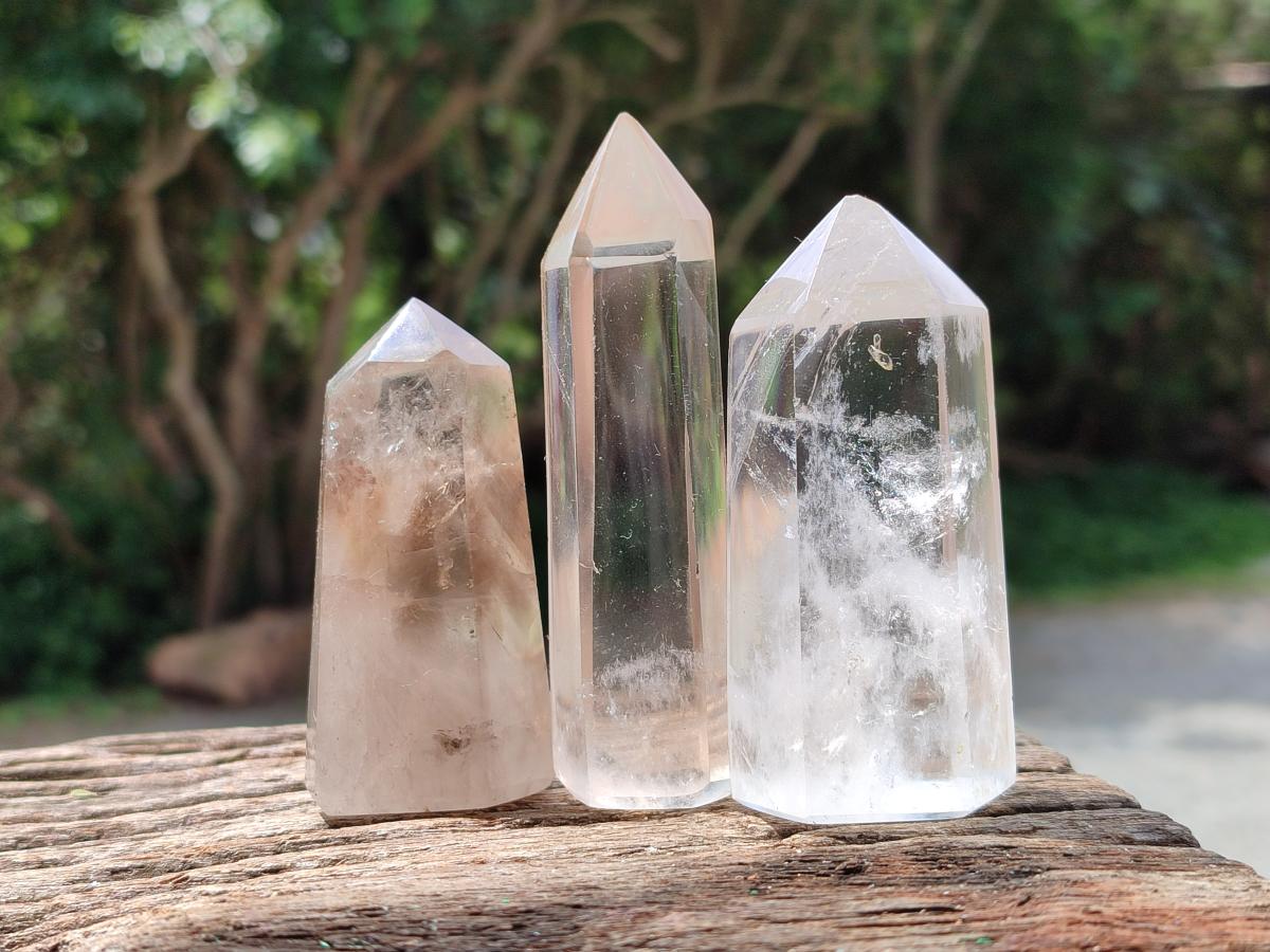 Polished Smokey and Clear Window Quartz Crystals x 12 From Madagascar