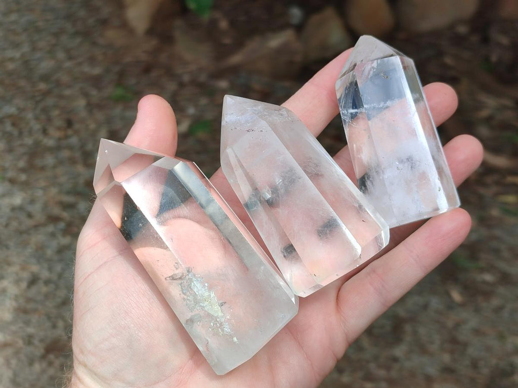 Polished Smokey and Clear Window Quartz Crystals x 12 From Madagascar