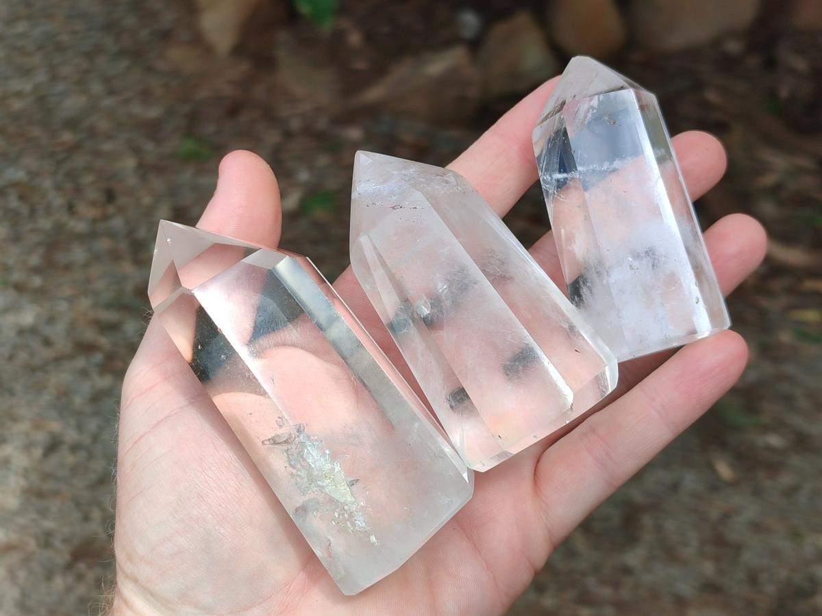 Polished Smokey and Clear Window Quartz Crystals x 12 From Madagascar
