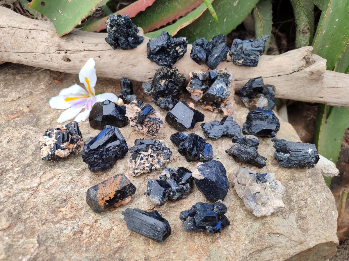 Natural Schorl Black Tourmaline Specimens x 27 From Erongo, Namibia