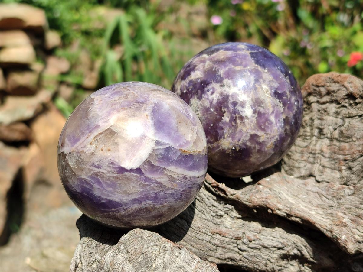 Polished Lepidolite Spheres x 3 From Madagascar
