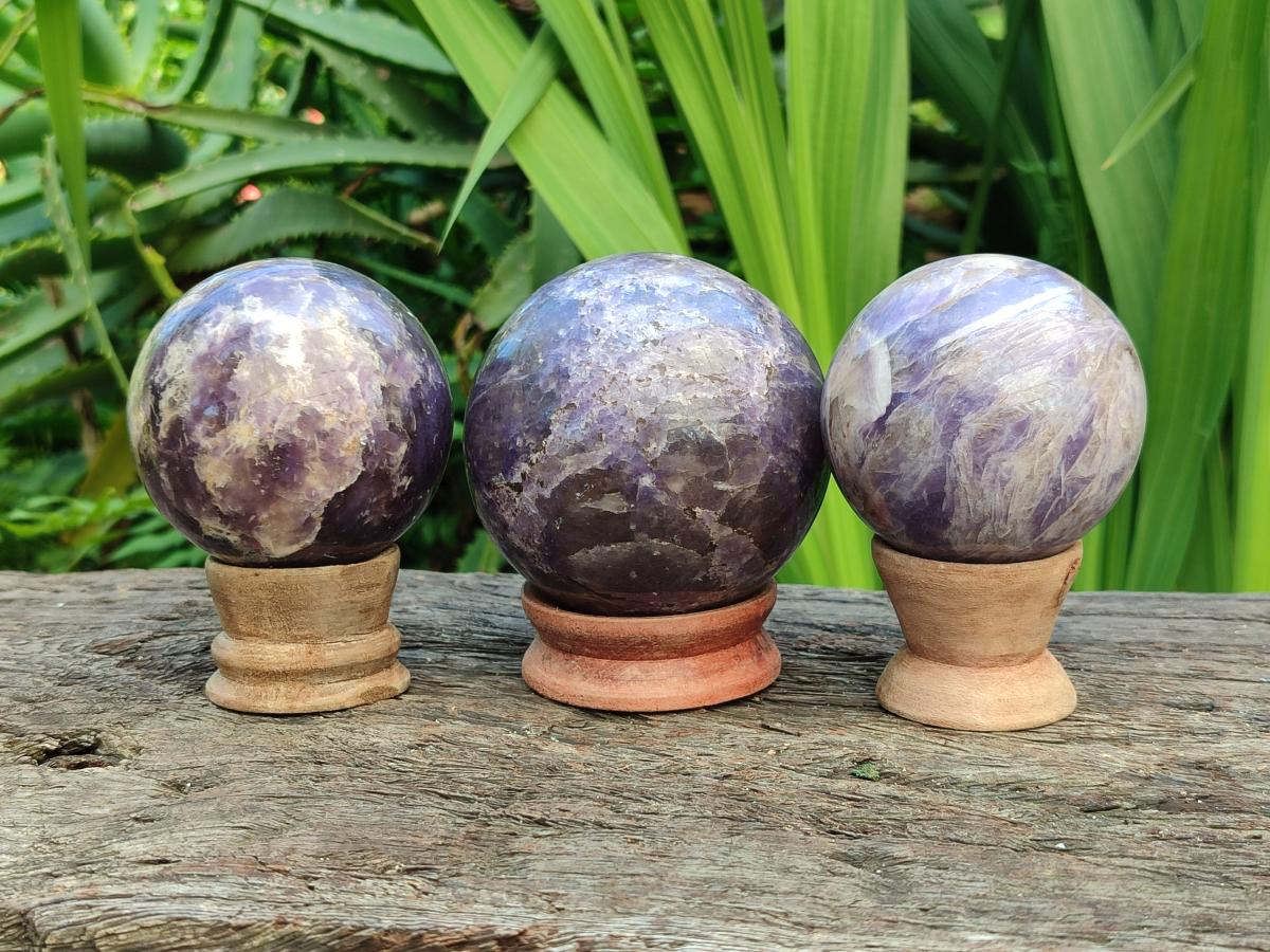 Polished Lepidolite Spheres x 3 From Madagascar