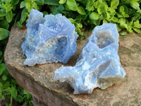Natural Large Etched Blue Chalcedony Geode Specimens x 2 From Nsanje, Malawi