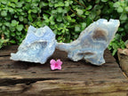 Natural Large Etched Blue Chalcedony Geode Specimens x 2 From Nsanje, Malawi - Toprock Gemstones and Minerals 