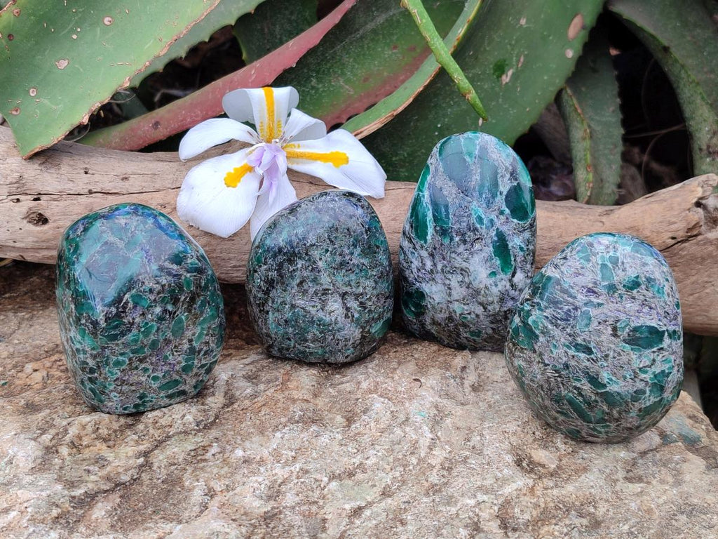 Polished Emerald Mica 'Mutokolite' Standing Free Forms x 4 From Mutoko, Zimbabwe