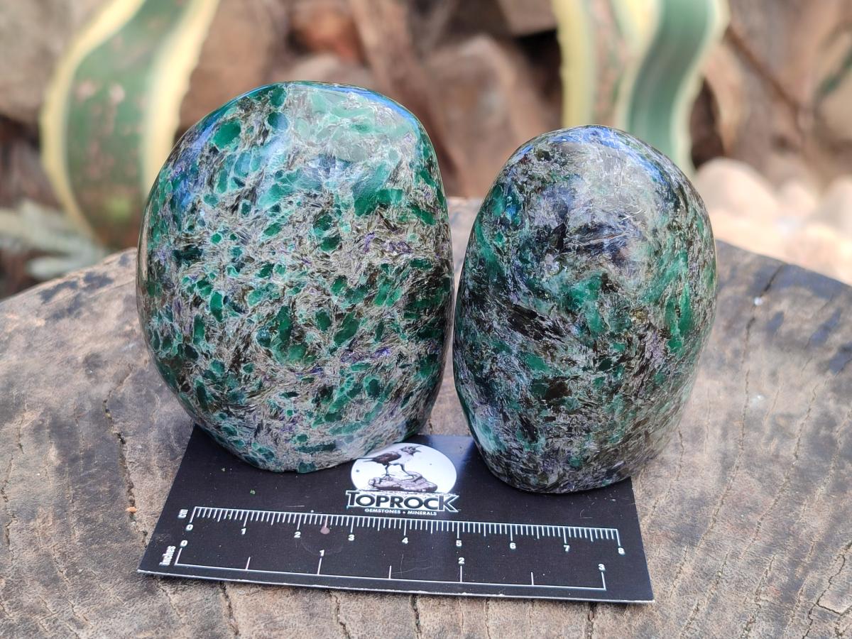 Polished Emerald Mica 'Mutokolite' Standing Free Forms x 4 From Mutoko, Zimbabwe