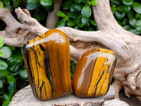 Polished Jumbo Golden Tigers Eye with Banded Iron Stone Free Forms x 4 From Prieska, South Africa