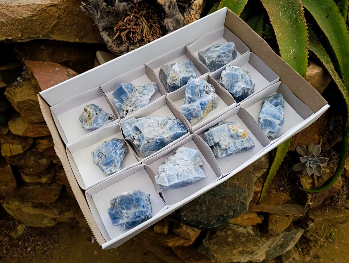 Natural Sky Blue Calcite Specimens x 12 From Namibia - Toprock Gemstones and Minerals 