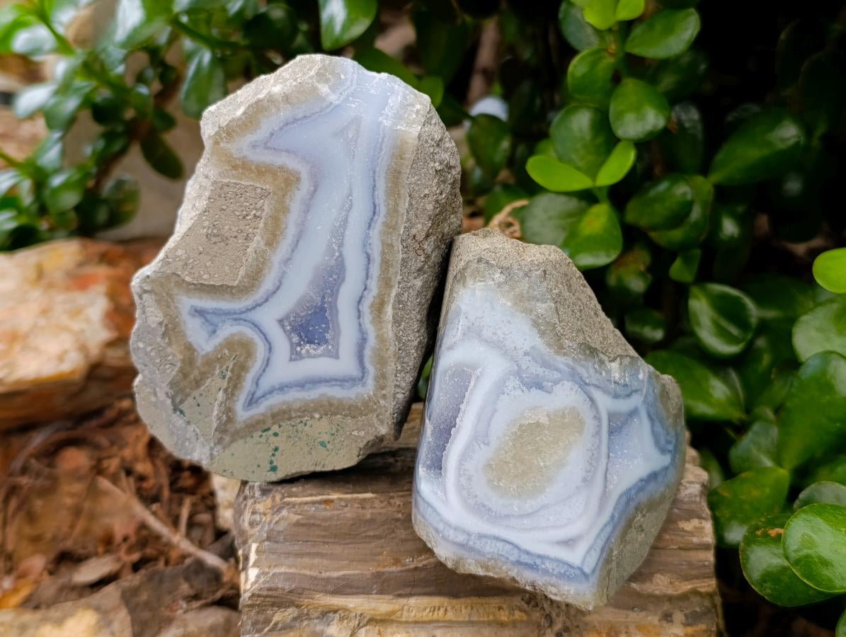 Polished On One Side Blue Lace Agate Geodes x 4 From Nsanje, Malawi - Toprock Gemstones and Minerals 