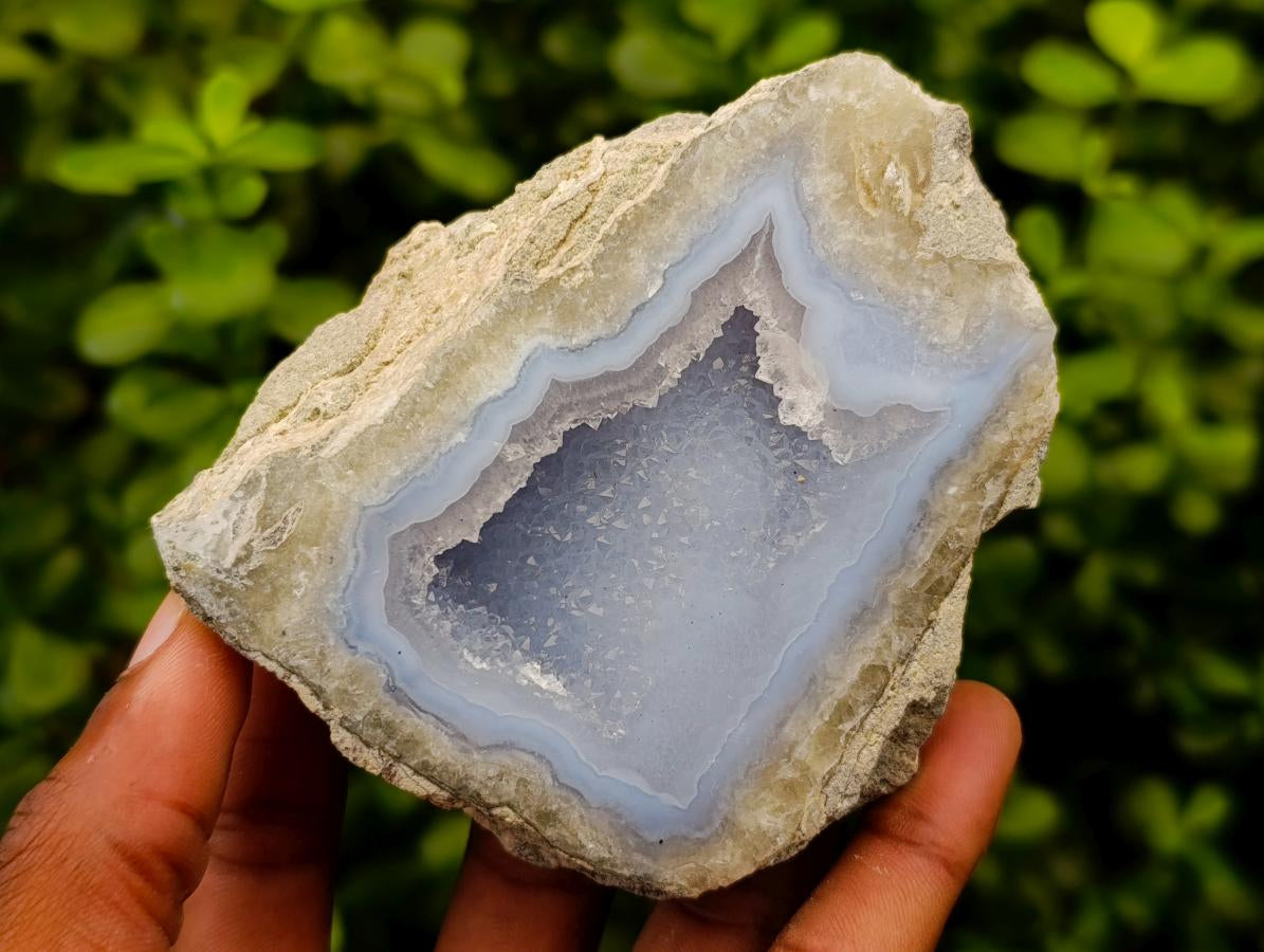 Polished On One Side Blue Lace Agate Geodes x 4 From Nsanje, Malawi