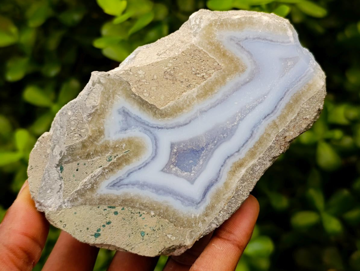 Polished On One Side Blue Lace Agate Geodes x 4 From Nsanje, Malawi
