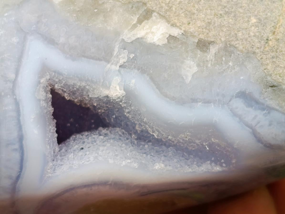 Polished On One Side Blue Lace Agate Geodes x 4 From Nsanje, Malawi