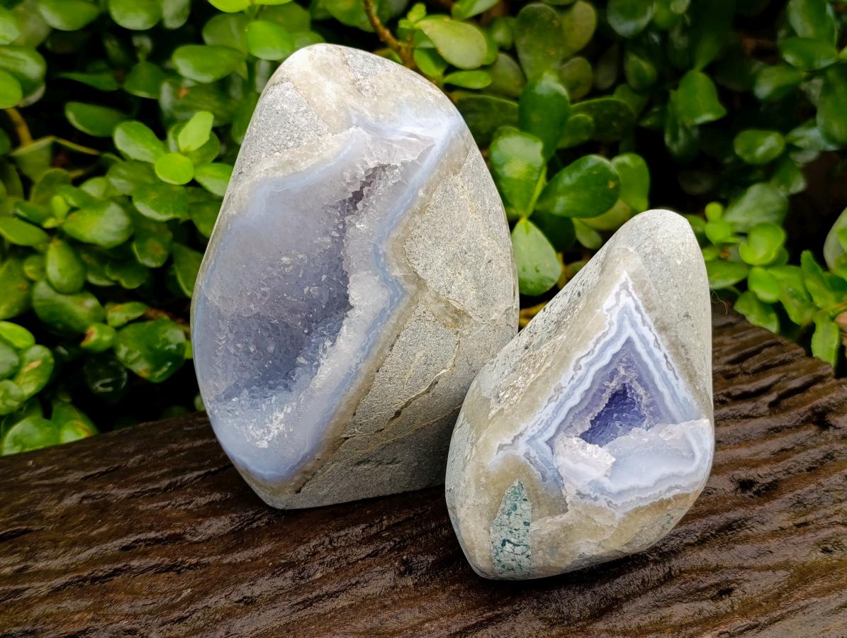 Polished Blue Lace Agate Standing Free Forms x 2 From Nsanje, Malawi