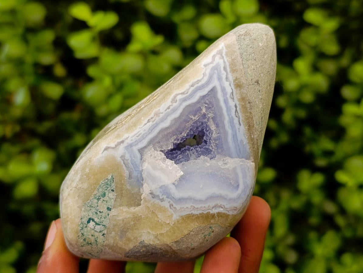 Polished Blue Lace Agate Standing Free Forms x 2 From Nsanje, Malawi