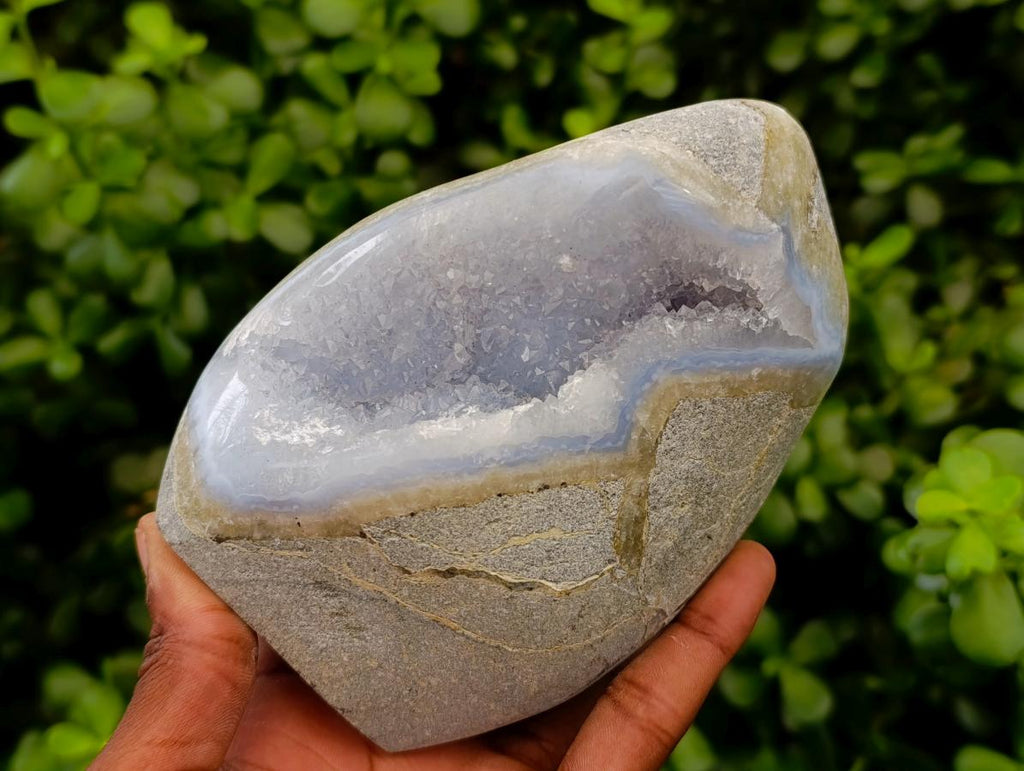Polished Blue Lace Agate Standing Free Forms x 2 From Nsanje, Malawi