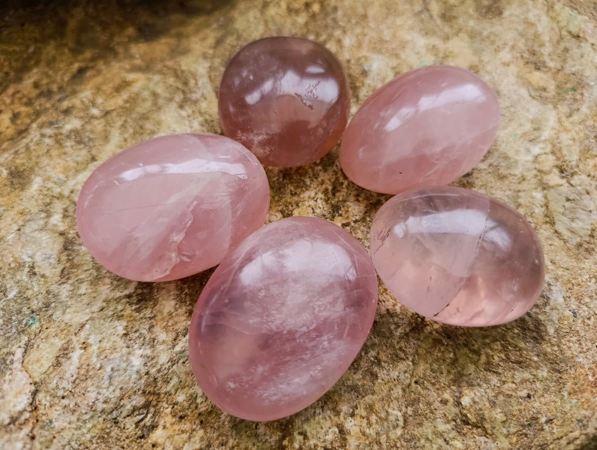 Polished Rose Quartz Palm Stones x 35 From Madagascar - Toprock Gemstones and Minerals 