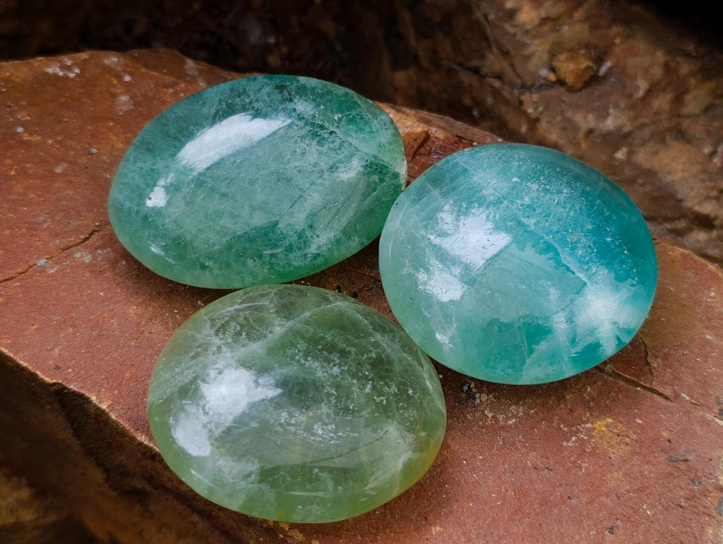 Polished Green Fluorite Palm Stones x 20 From Madagascar