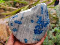 Polished Blue Spotted Spinel In Quartz Standing Free Forms x 2 From Madagascar