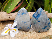 Polished Blue Spotted Spinel In Quartz Standing Free Forms x 2 From Madagascar