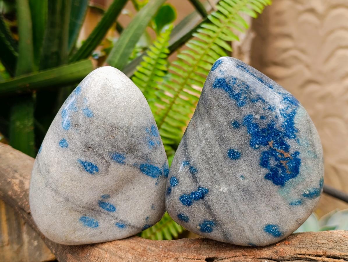 Polished Blue Spotted Spinel In Quartz Standing Free Forms x 2 From Madagascar - Toprock Gemstones and Minerals 