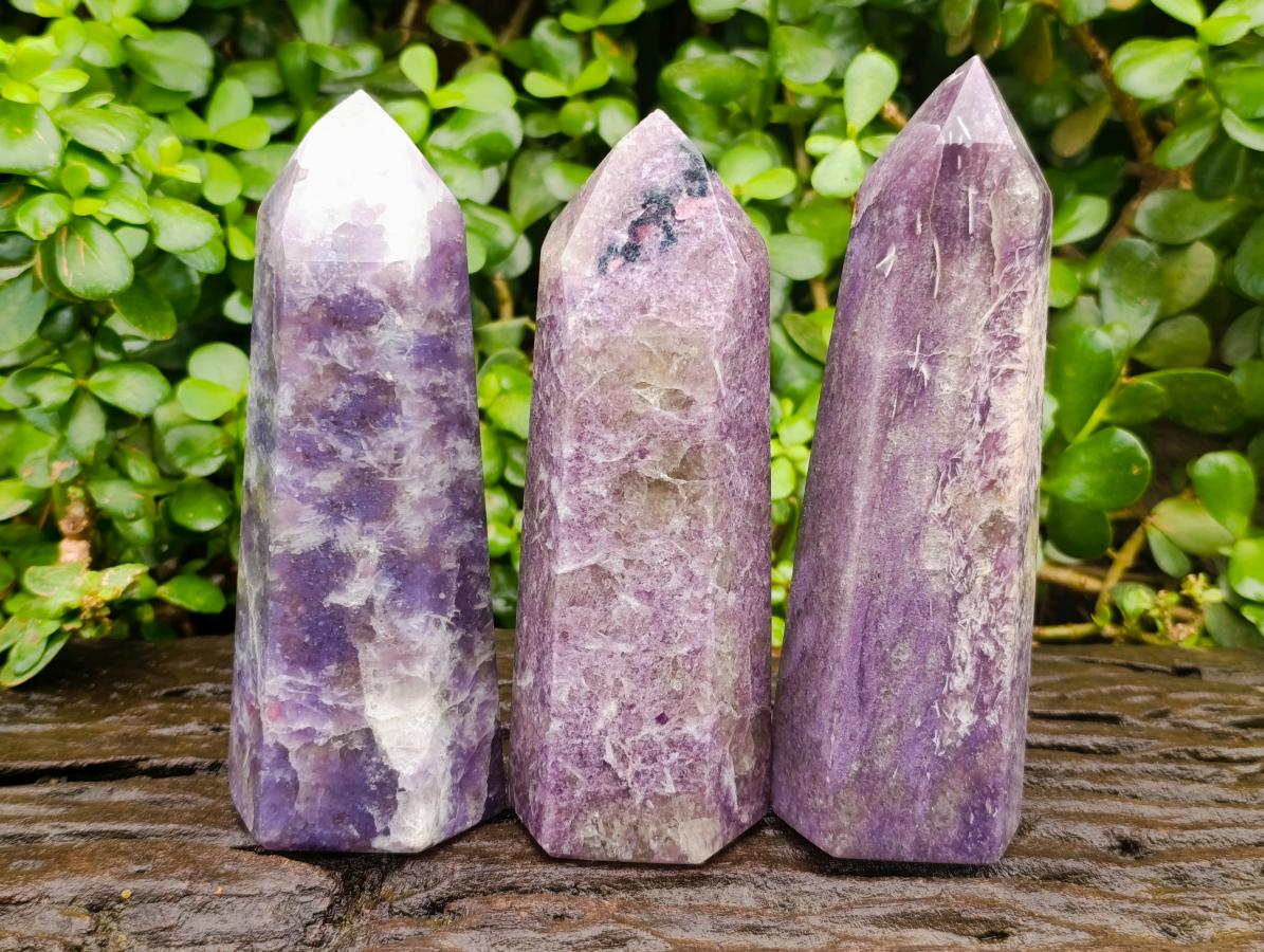 Polished Lepidolite With Pink Rubellite Points x 3 From Ambatondrazaka, Madagascar