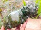 Hand Made Verdite Hippos Carvings x 2 From Zimbabwe - Toprock Gemstones and Minerals 