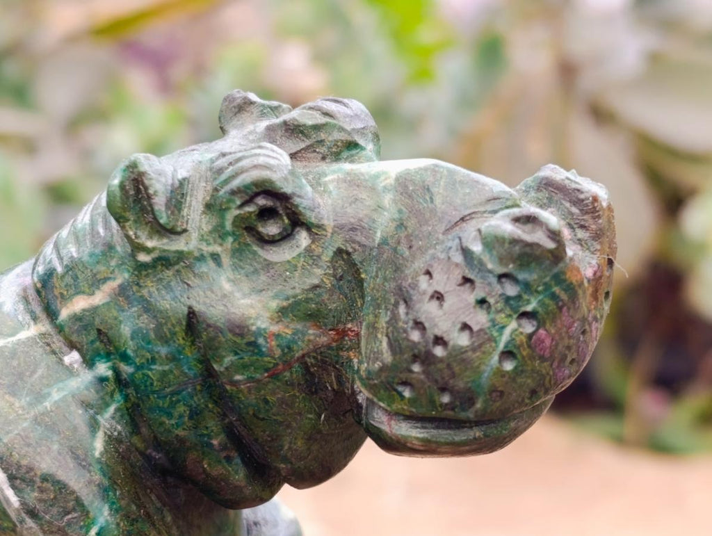 Hand Made Verdite Hippos Carvings x 2 From Zimbabwe - Toprock Gemstones and Minerals 