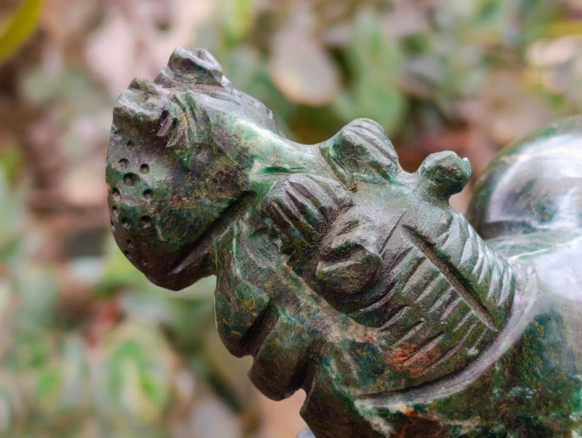 Hand Made Verdite Hippos Carvings x 2 From Zimbabwe - Toprock Gemstones and Minerals 