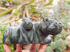 Hand Made Verdite Hippos Carvings x 2 From Zimbabwe - Toprock Gemstones and Minerals 