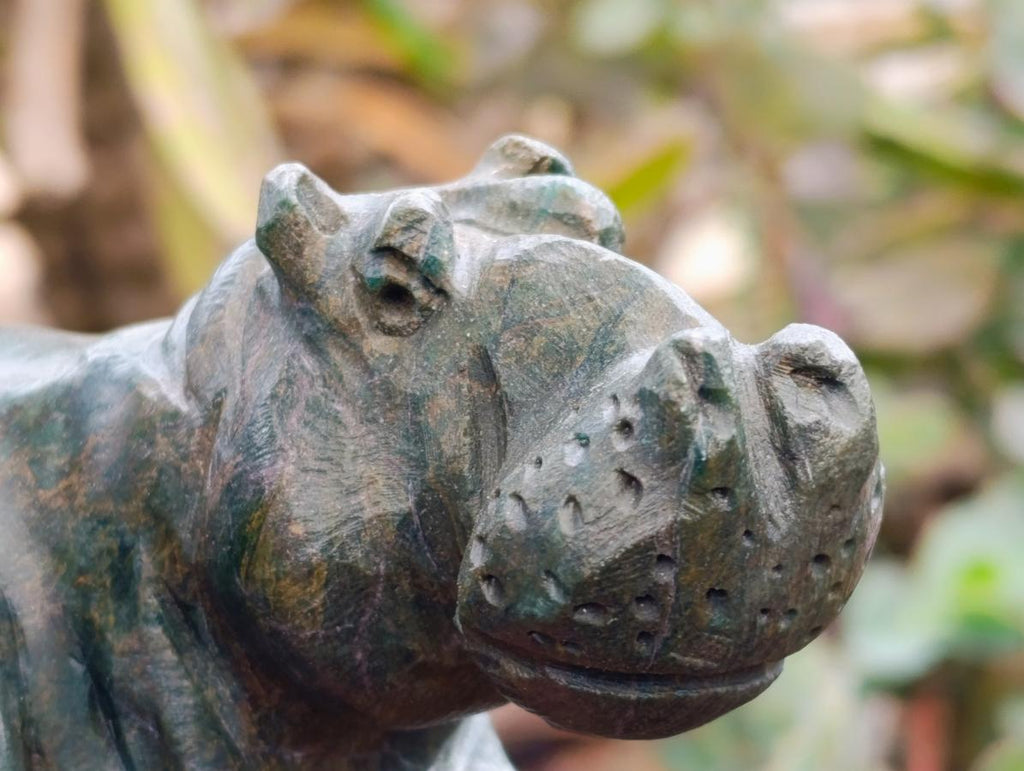 Hand Made Verdite Hippos Carvings x 2 From Zimbabwe - Toprock Gemstones and Minerals 
