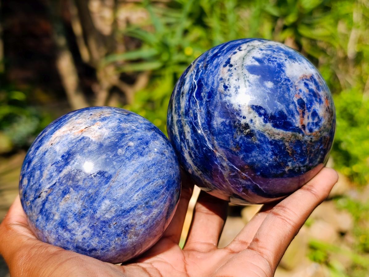 Polished Sodalite Spheres x 2 From Kunene River, Namibia