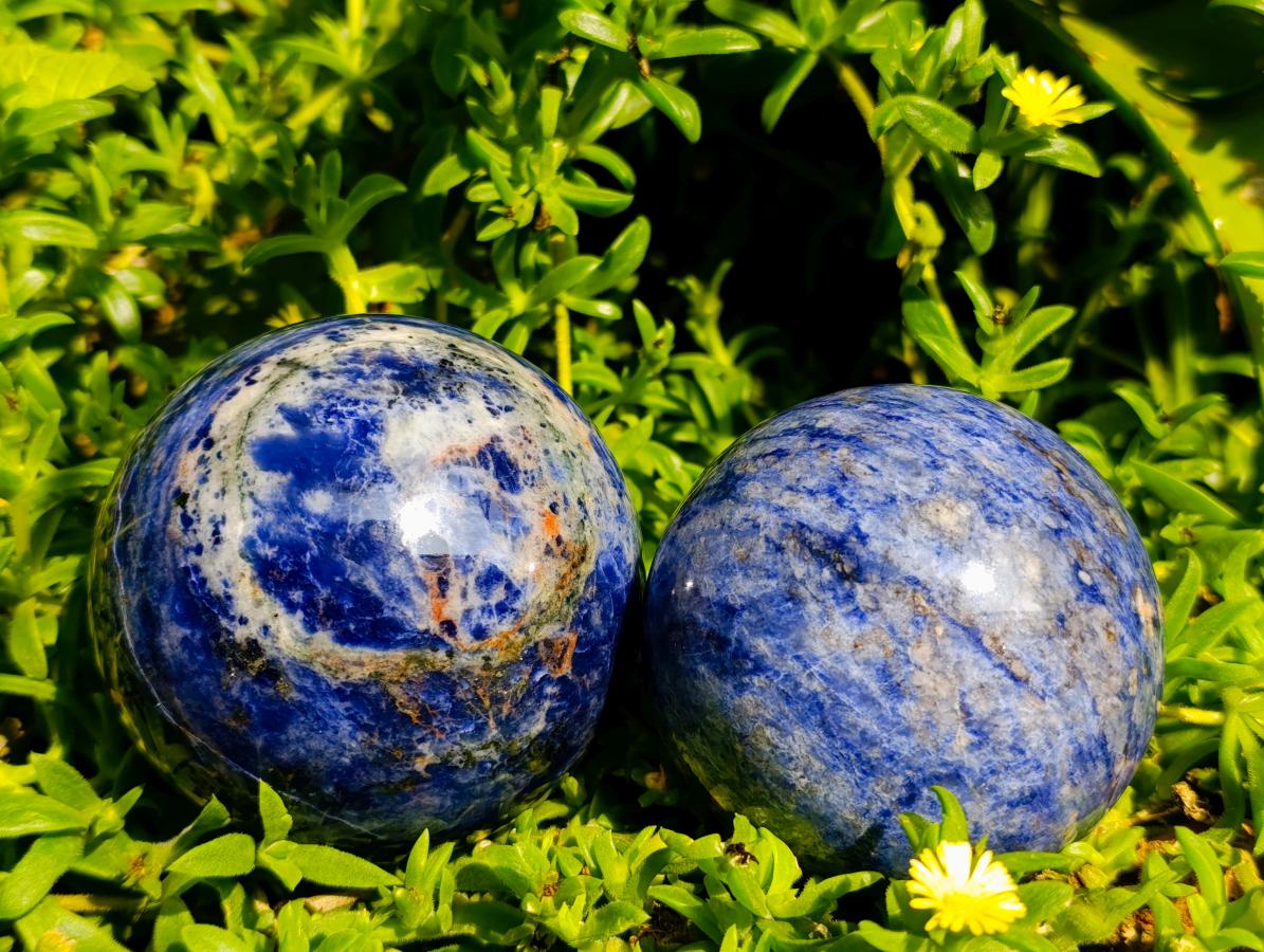 Polished Sodalite Spheres x 2 From Kunene River, Namibia