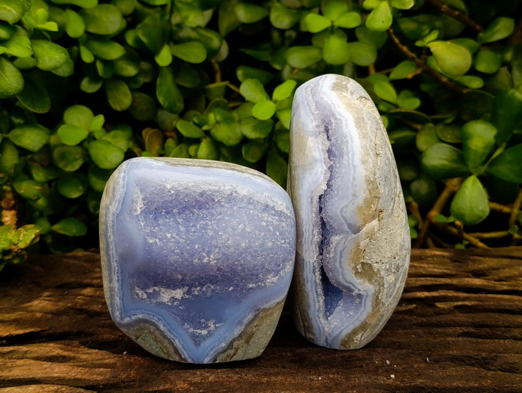 Polished Blue Lace Agate Standing Free Forms x 2 From Nsanje, Malawi