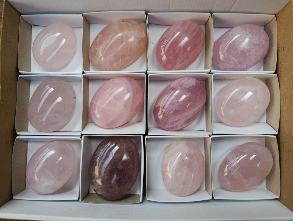 Polished Rose Quartz Palm Stones x 12 From Madagascar - Toprock Gemstones and Minerals 