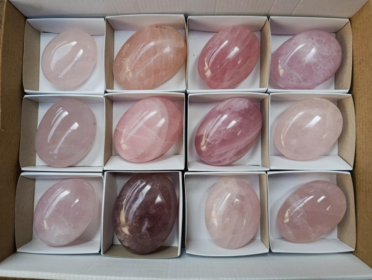 Polished Rose Quartz Palm Stones x 12 From Madagascar - Toprock Gemstones and Minerals 