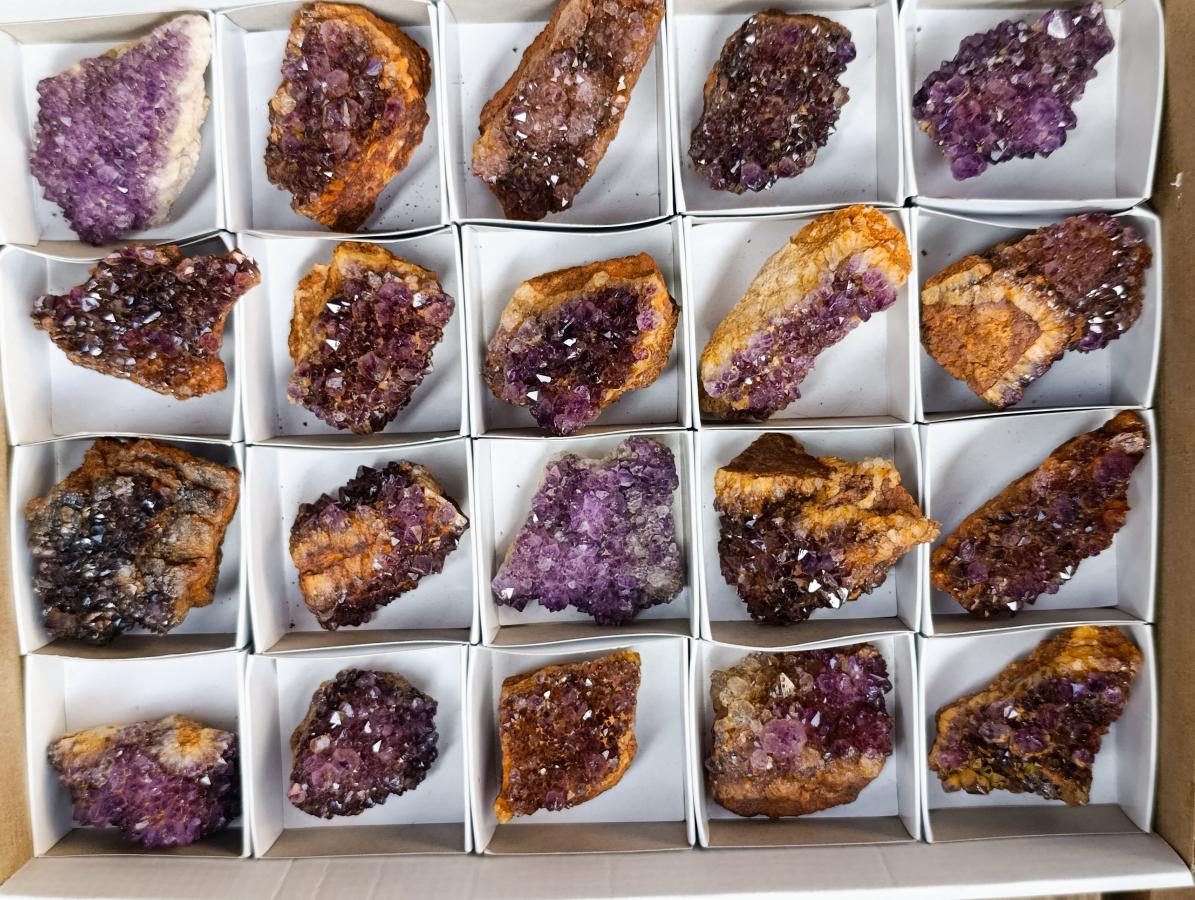 Natural Amethystos Amethyst Clusters x 20 From Kwaggafontein, South Africa