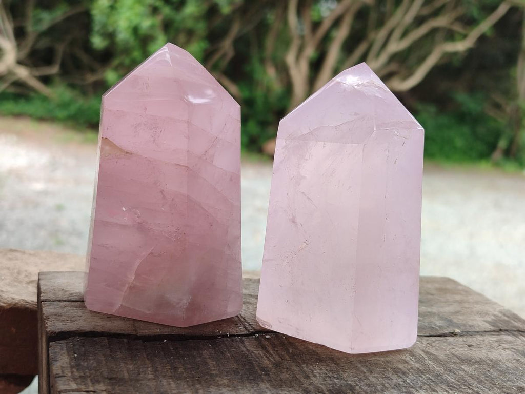 Polished Rose Quartz Crystals x 3 From Madagascar