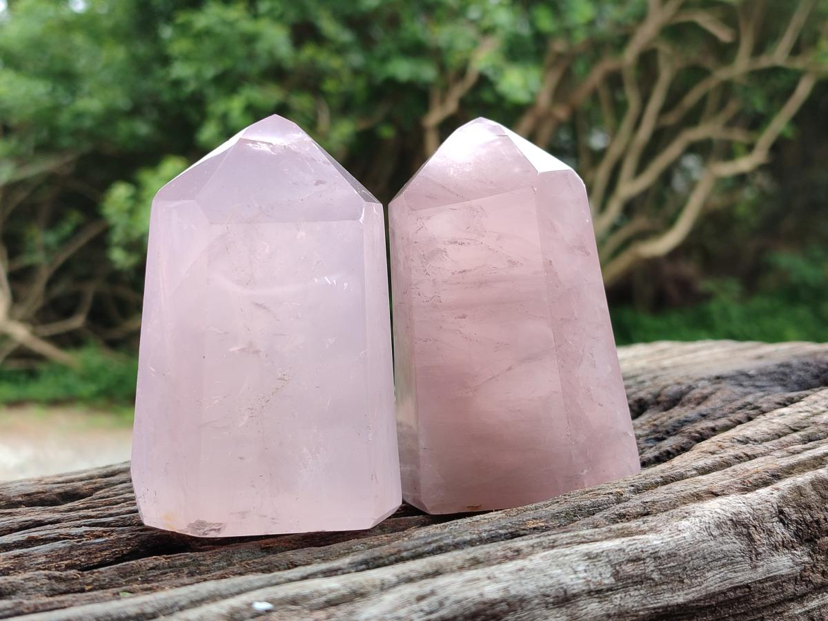 Polished Rose Quartz Crystals x 3 From Madagascar