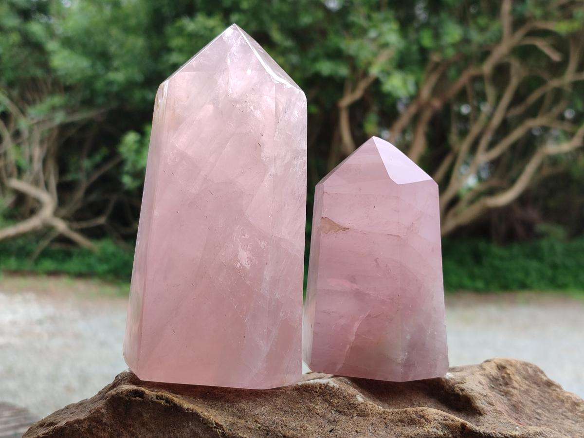 Polished Rose Quartz Crystals x 3 From Madagascar